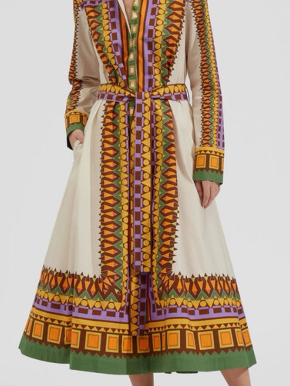 LA DoubleJ Cream Maxi Dress with Green, Purple and Orange Geometric Trim